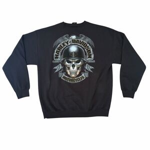 Harley-Davidson Sweatshirt Ghoulish Biker Skull Pullover Fleece Black Mens Large